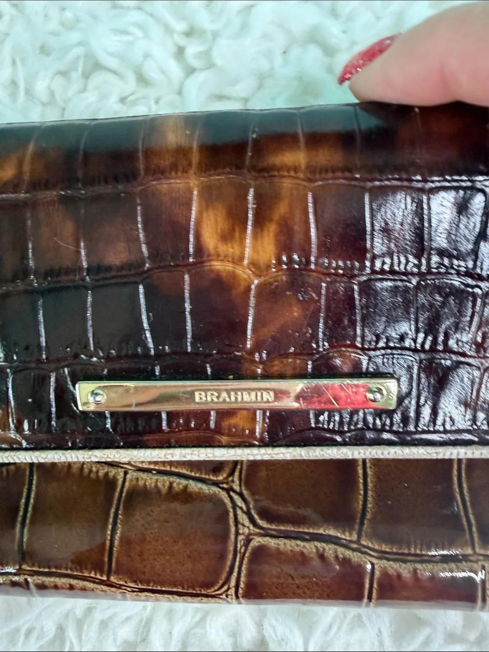 Brahmin  Tortoiseshell Brown Croc-Embossed Leather Wallet